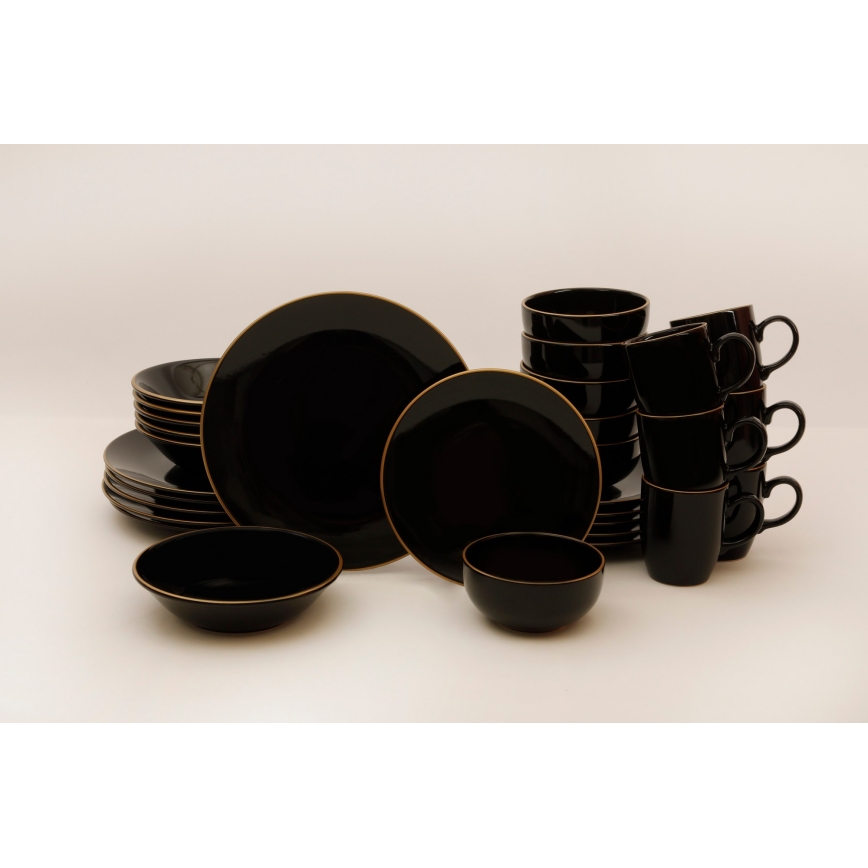 30-piece dinnerware set black/gold/stoneware