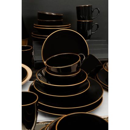 30-piece dinnerware set black/gold/stoneware