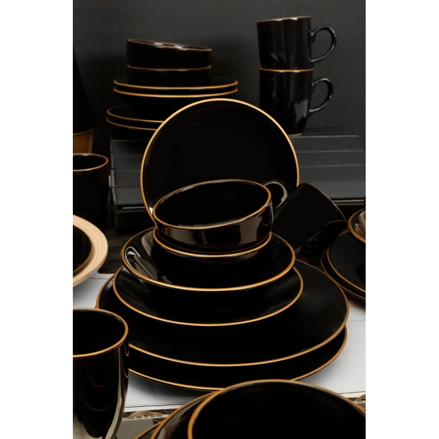 30-piece dinnerware set black/gold/stoneware