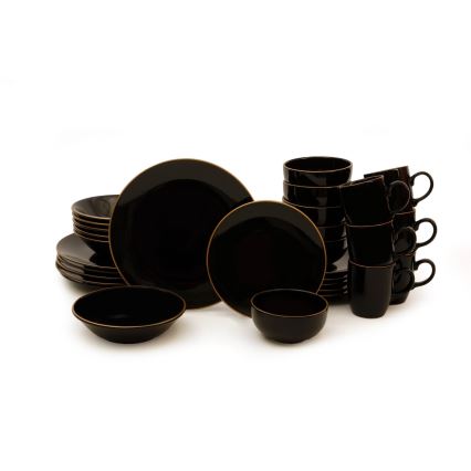 30-piece dinnerware set black/gold/stoneware