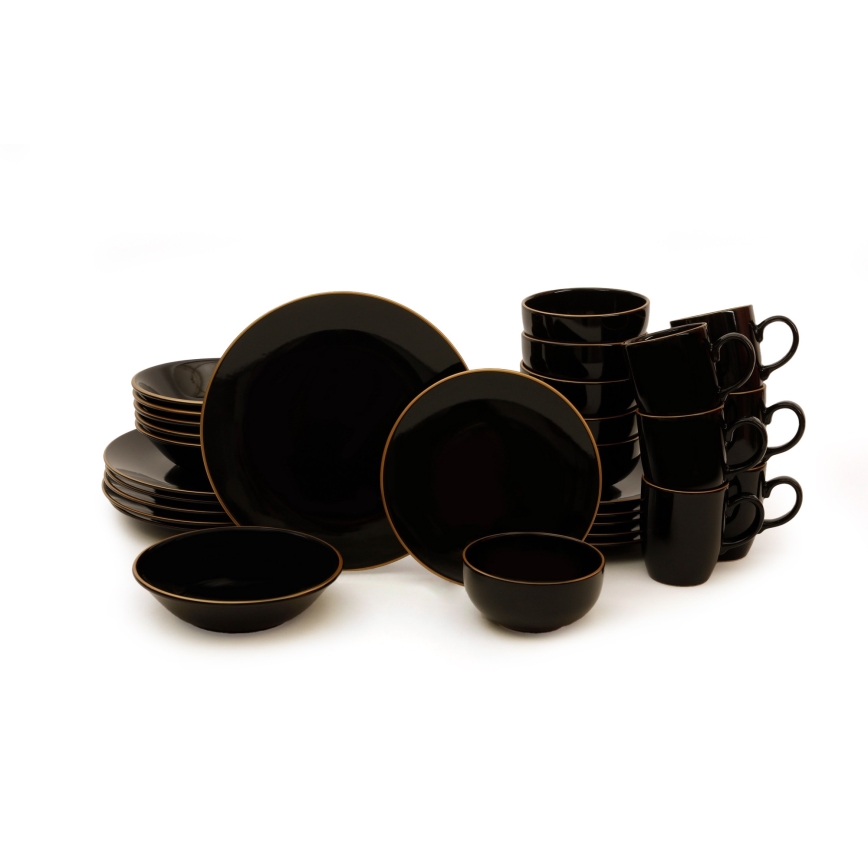 30-piece dinnerware set black/gold/stoneware