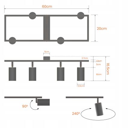 4-light GU10 spotlight 4x30W 230V white