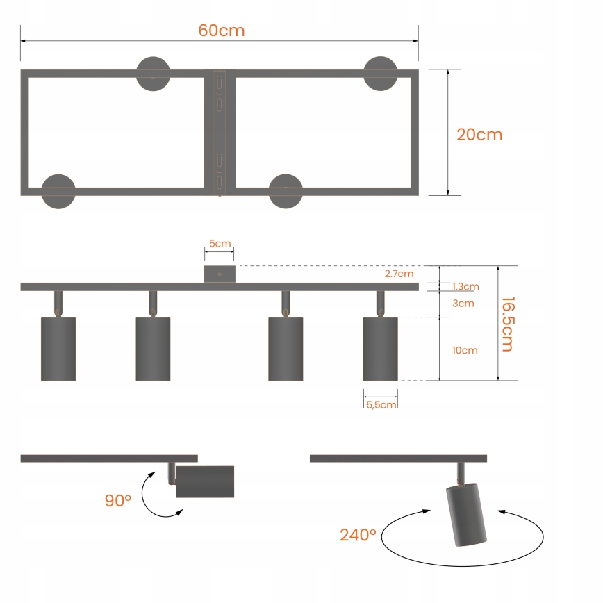 4-light GU10 spotlight 4x30W 230V white