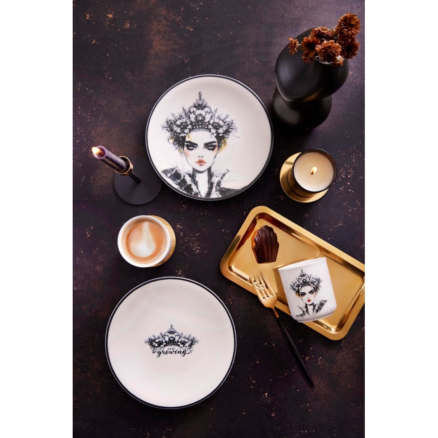 4-piece porcelain dining set in black and white