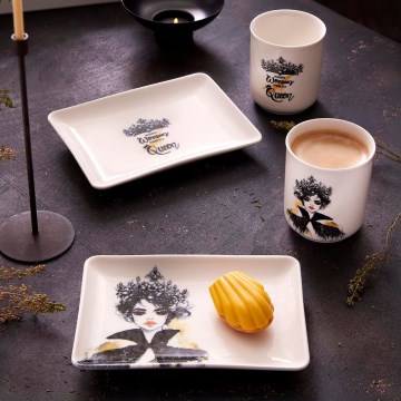 4-piece porcelain dinner set, black/white