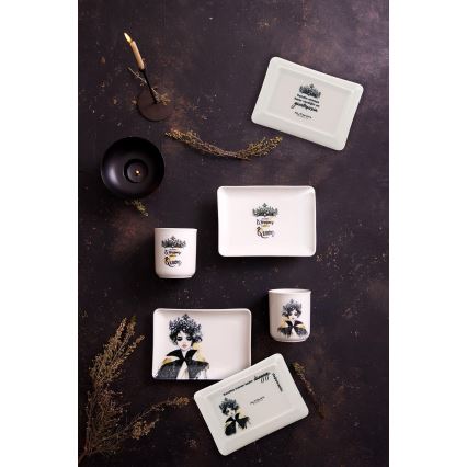 4-piece porcelain dinner set, black/white