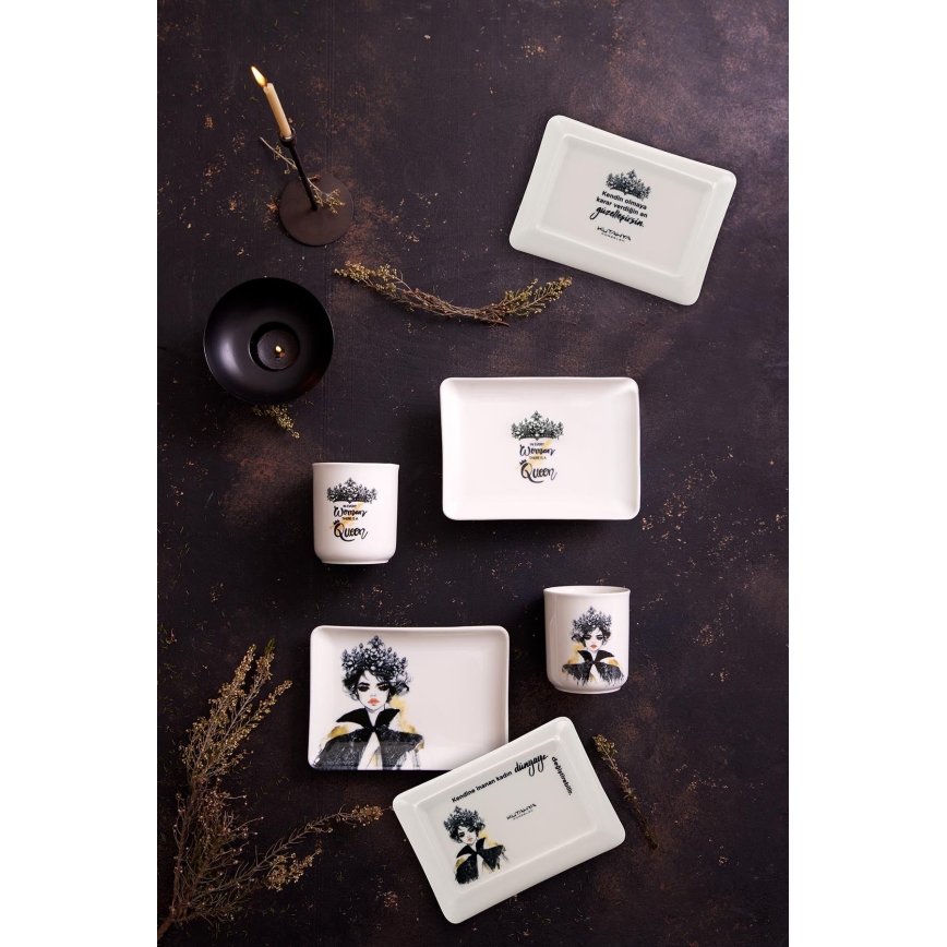 4-piece porcelain dinner set, black/white