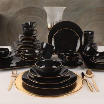 44-piece Black and Gold Stoneware Dinnerware Set