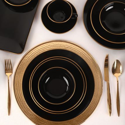 44-piece Black and Gold Stoneware Dinnerware Set