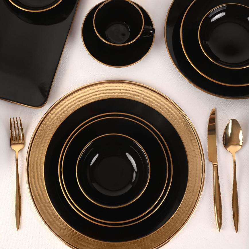 44-piece Black and Gold Stoneware Dinnerware Set