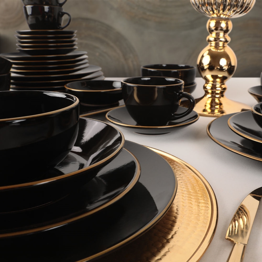 44-piece Black and Gold Stoneware Dinnerware Set