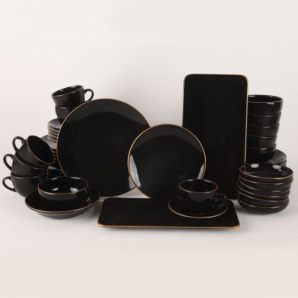 44-piece Black and Gold Stoneware Dinnerware Set