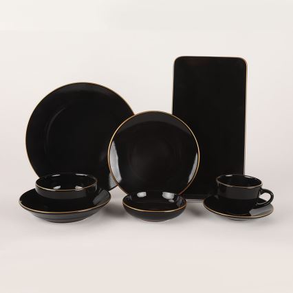 44-piece Black and Gold Stoneware Dinnerware Set