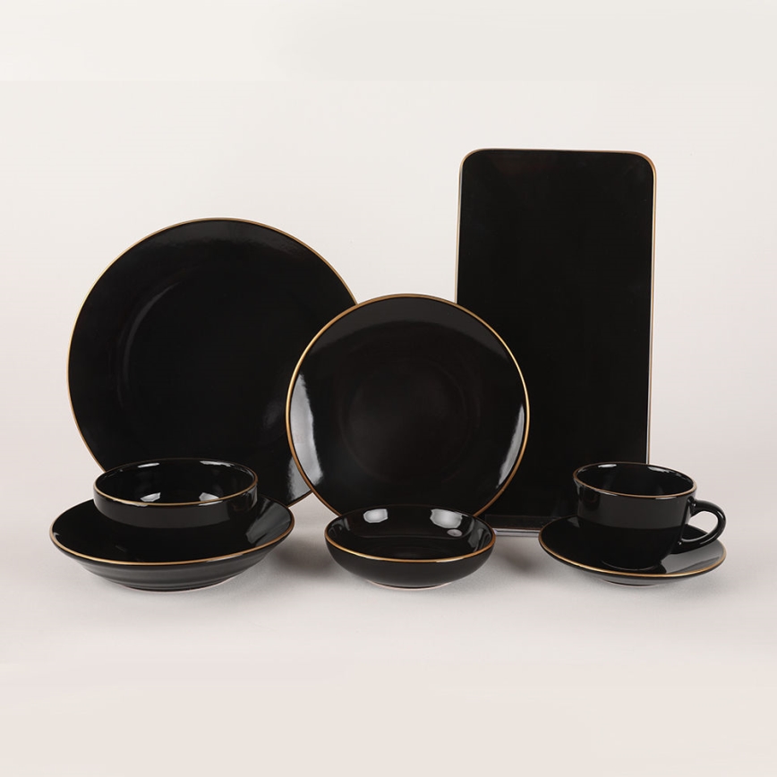 44-piece Black and Gold Stoneware Dinnerware Set