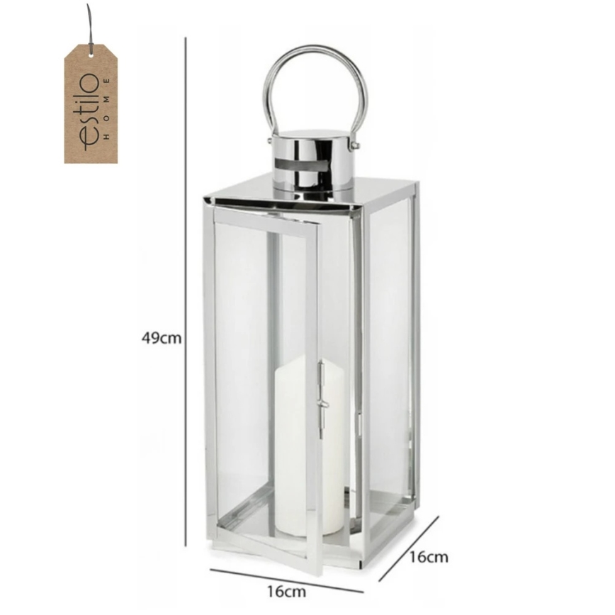 49 cm Decorative Lantern in Shiny Chrome