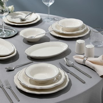 53-piece dinnerware set, white/silver porcelain