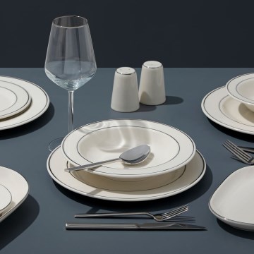 53-piece porcelain dinner set, cream/silver