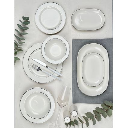 53-piece porcelain dinner set, cream/silver