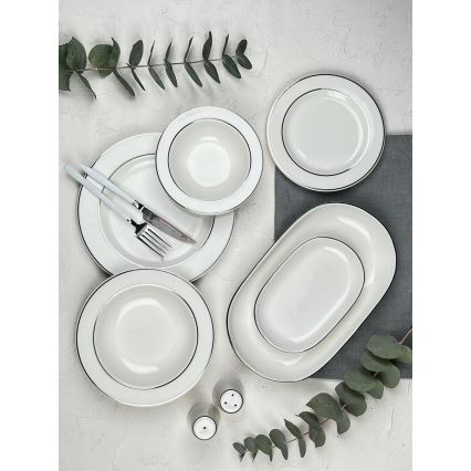 53-piece porcelain dinner set, cream/silver
