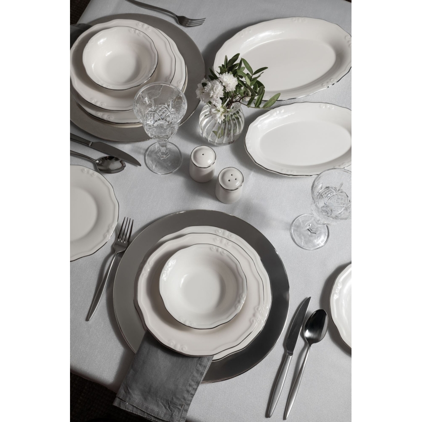 53-piece porcelain dinner set, white/silver