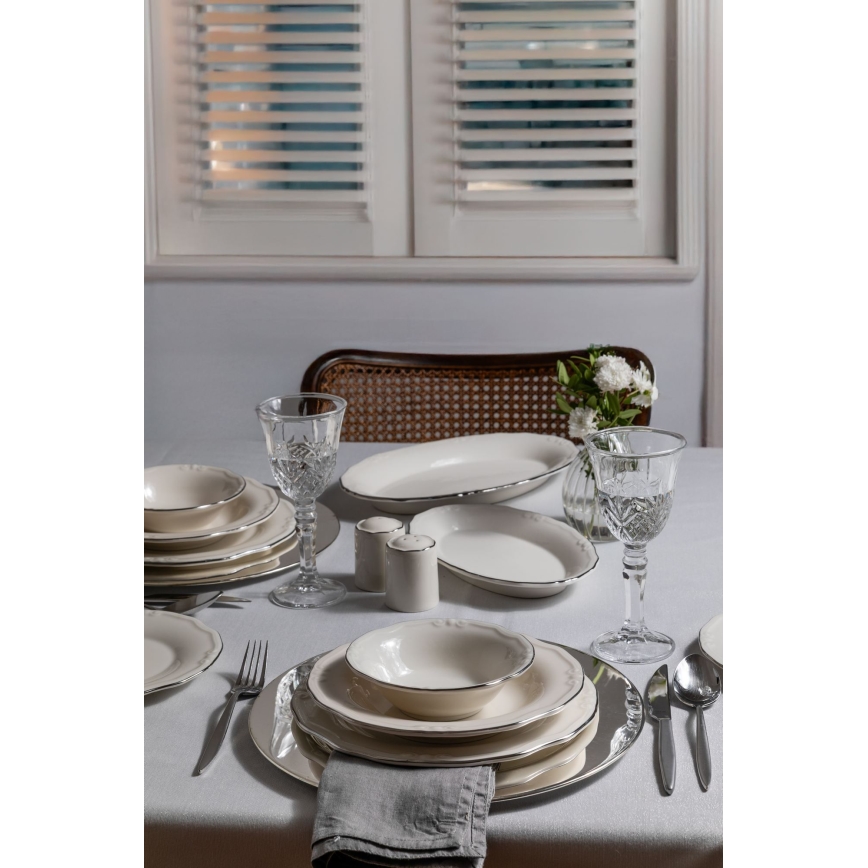 53-piece porcelain dinner set, white/silver