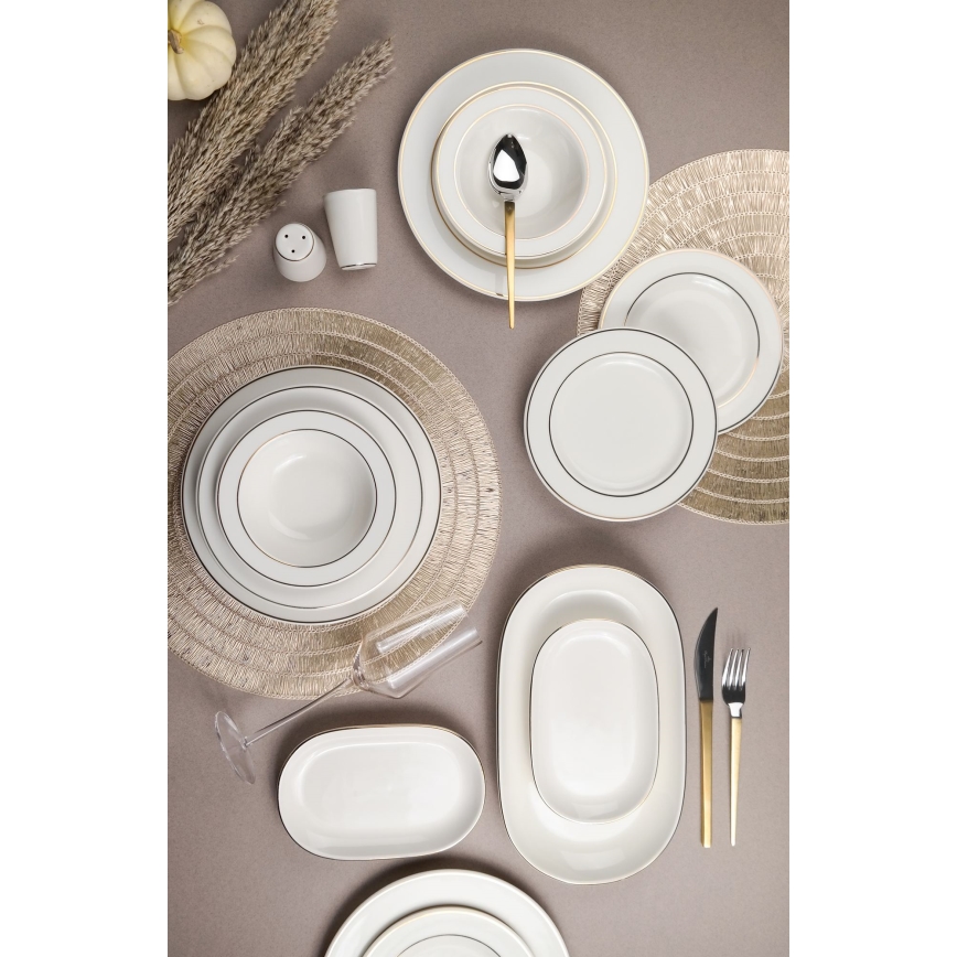 53-piece porcelain dinnerware set – white with gold trim