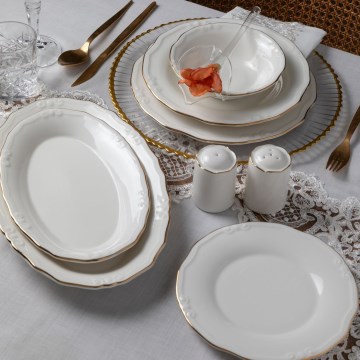 53-piece porcelain dinnerware set — white with gold trim