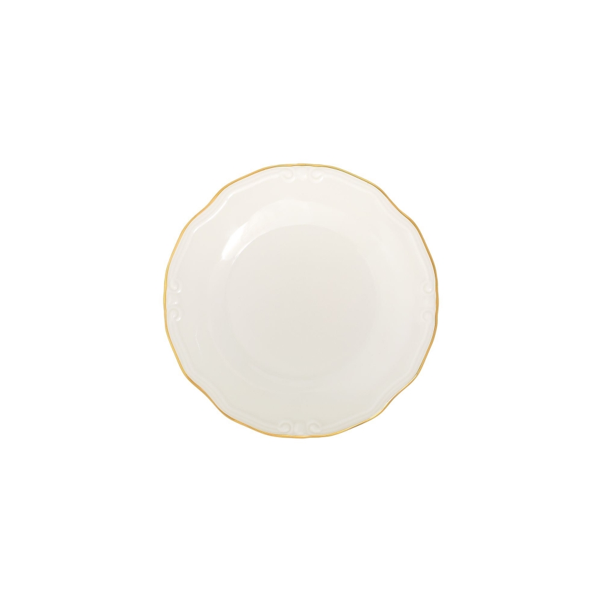 53-piece porcelain dinnerware set — white with gold trim