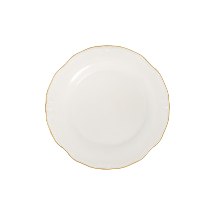 53-piece porcelain dinnerware set — white with gold trim