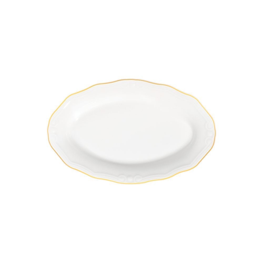 53-piece porcelain dinnerware set — white with gold trim