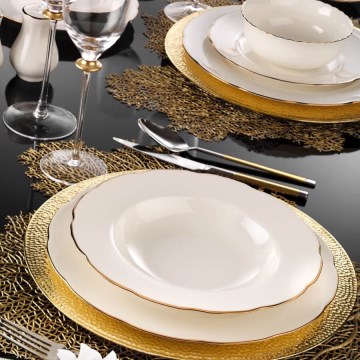 54-piece porcelain dinner set in white, copper and ivory