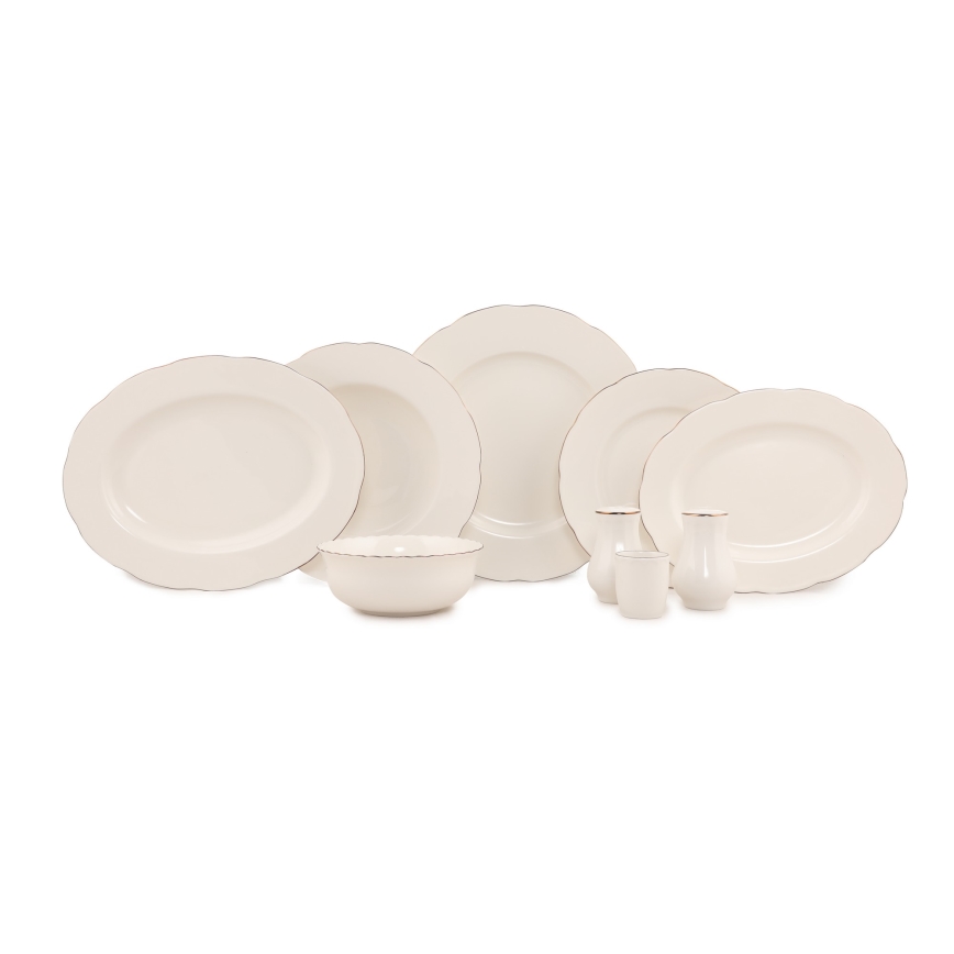 54-piece porcelain dinner set in white, copper and ivory