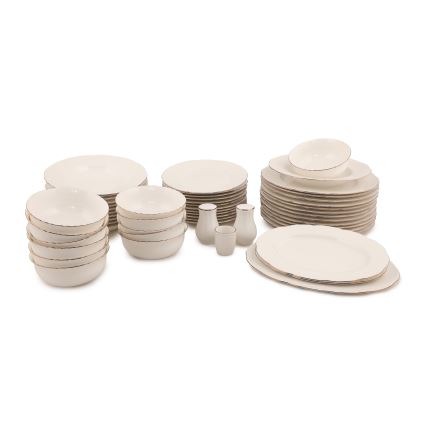 54-piece porcelain dinner set in white, copper and ivory