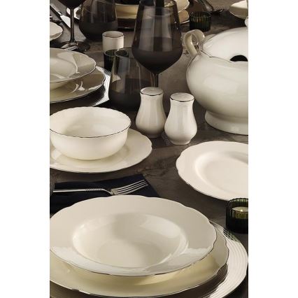 54-piece porcelain dinner set, white/silver/ivory