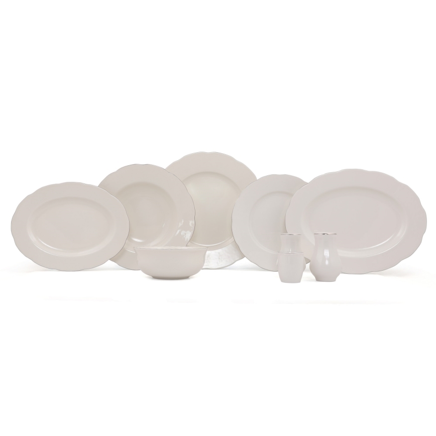54-piece porcelain dinner set, white/silver/ivory