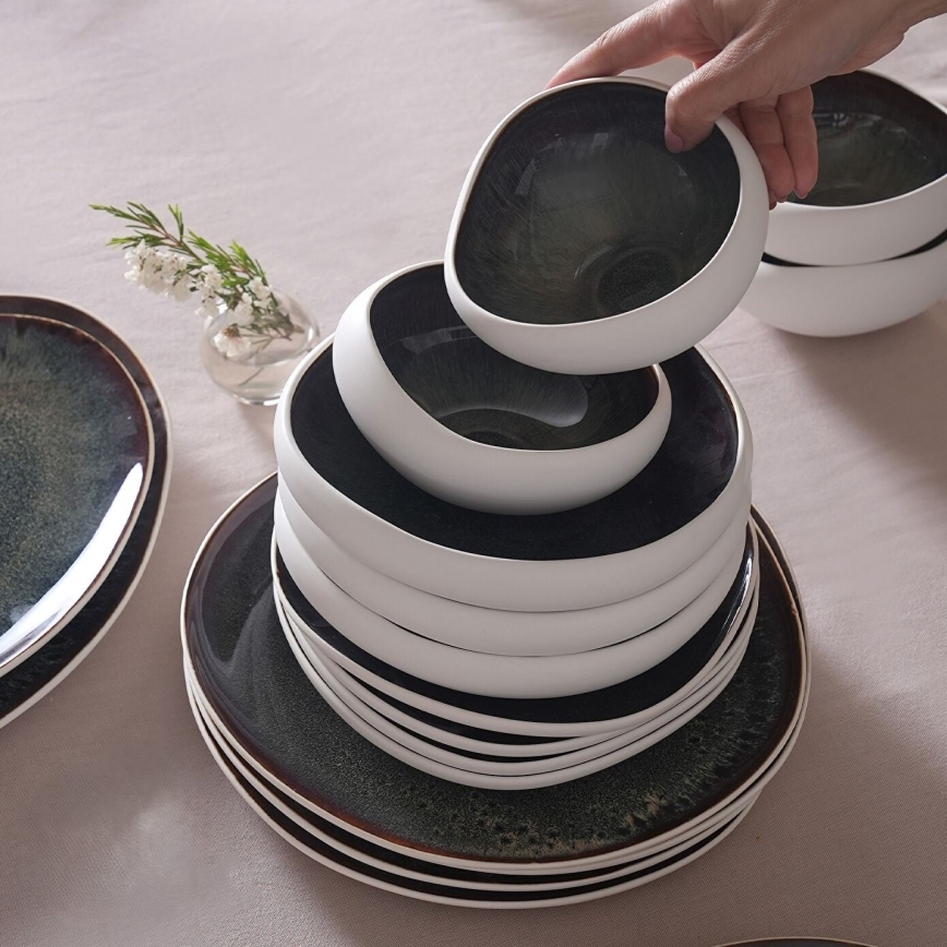 55-piece dining set white/black/stoneware