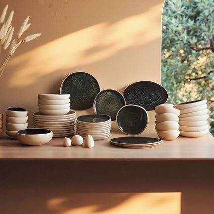 55-piece dining set white/black/stoneware