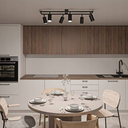 6-Light GU10 Spotlight Fixture, 30W per Lamp, 230V, Black