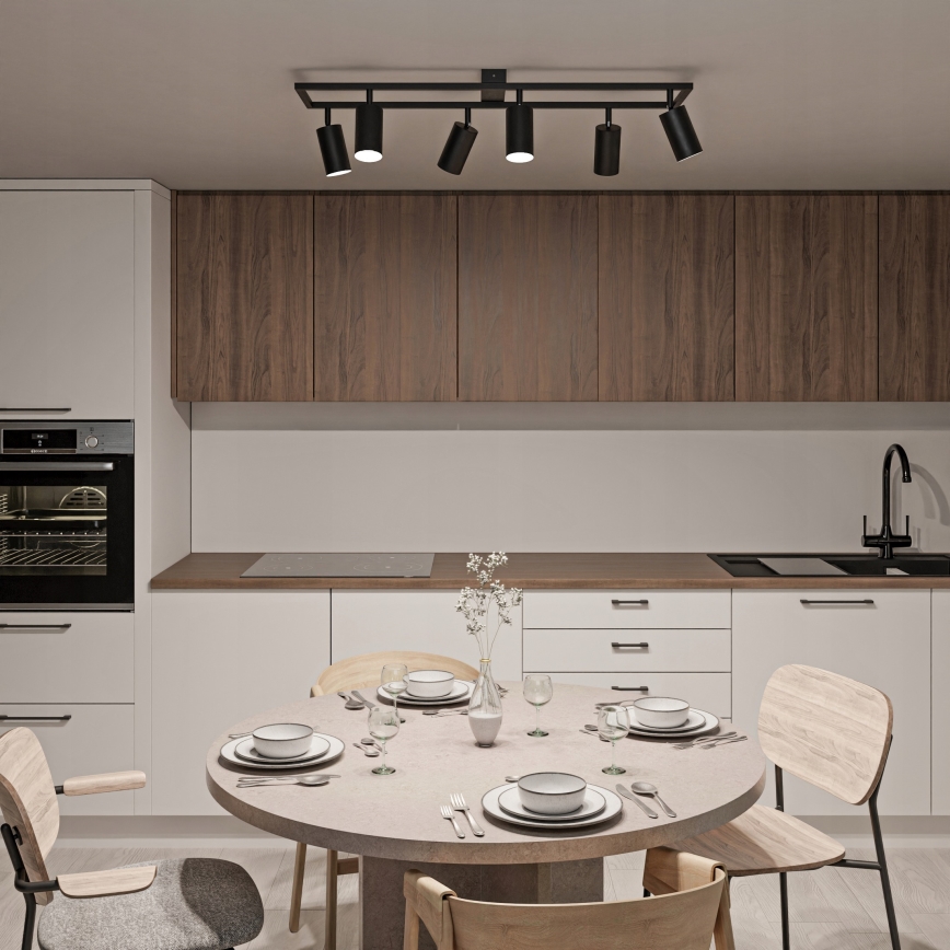 6-Light GU10 Spotlight Fixture, 30W per Lamp, 230V, Black