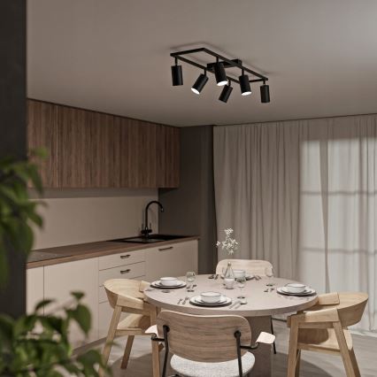 6-Light GU10 Spotlight Fixture, 30W per Lamp, 230V, Black