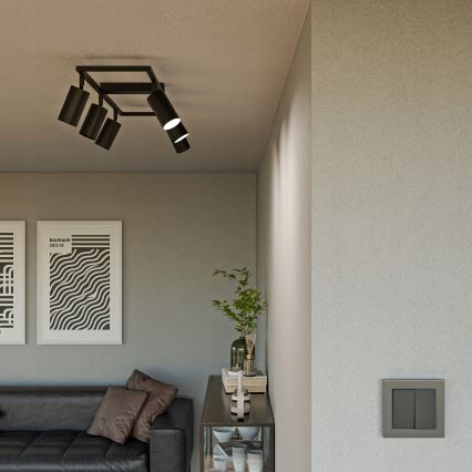 6-Light GU10 Spotlight Fixture, 30W per Lamp, 230V, Black