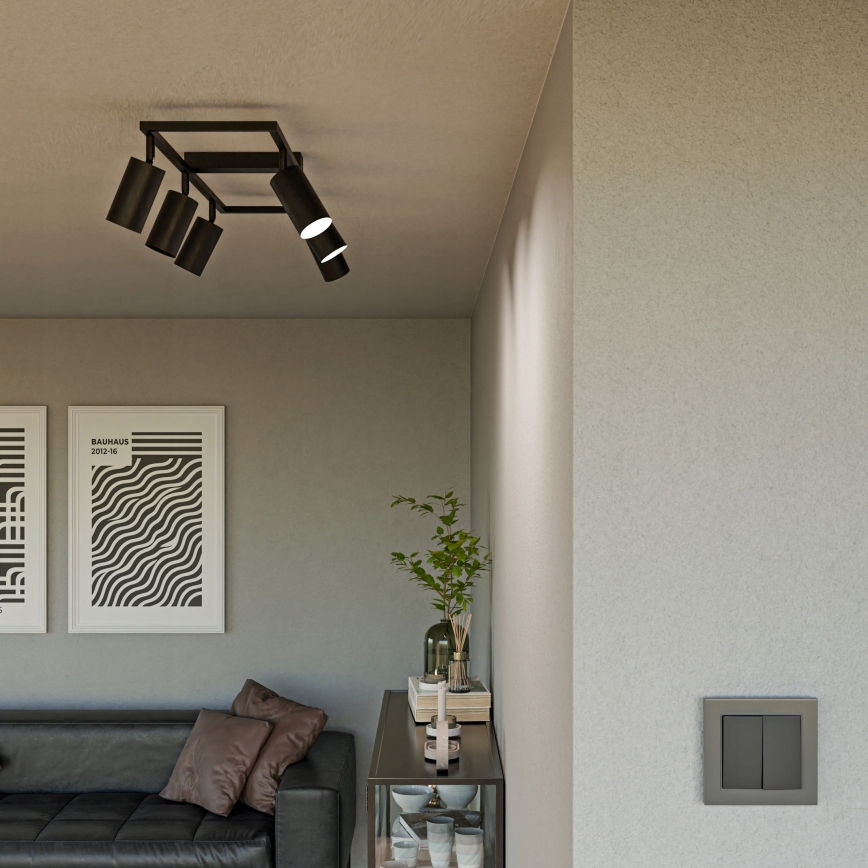 6-Light GU10 Spotlight Fixture, 30W per Lamp, 230V, Black