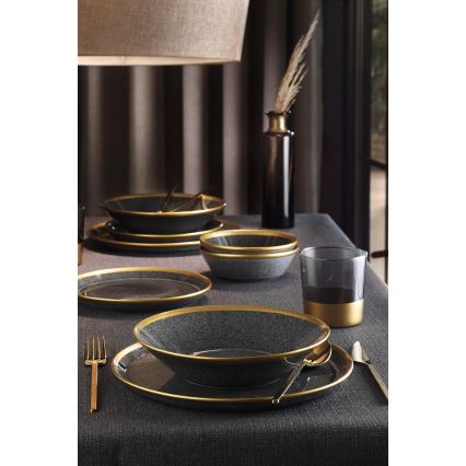 8-piece porcelain dinner set, black with gold trim