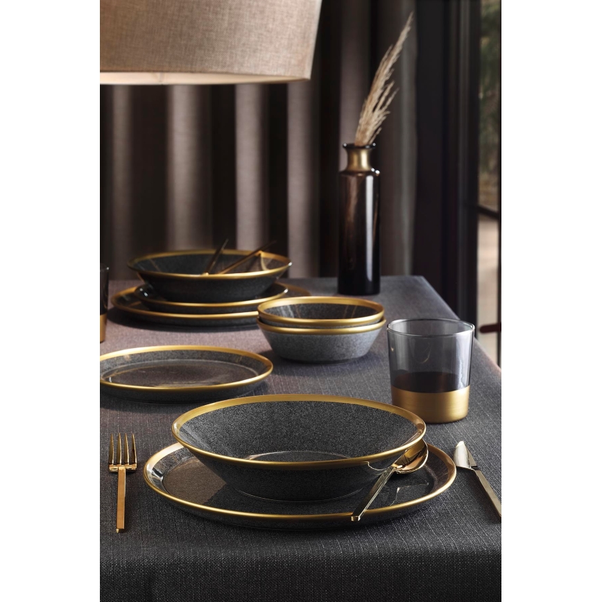 8-piece porcelain dinner set, black with gold trim