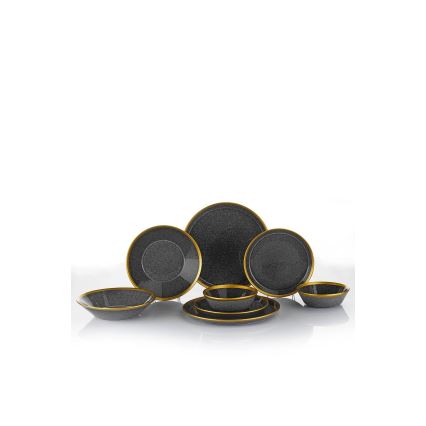 8-piece porcelain dinner set, black with gold trim