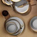 8-piece porcelain dinner set, grey/gold