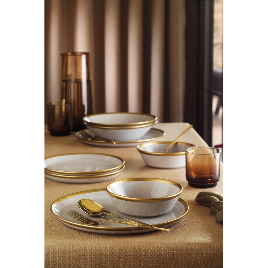 8-piece porcelain dinner set, grey/gold