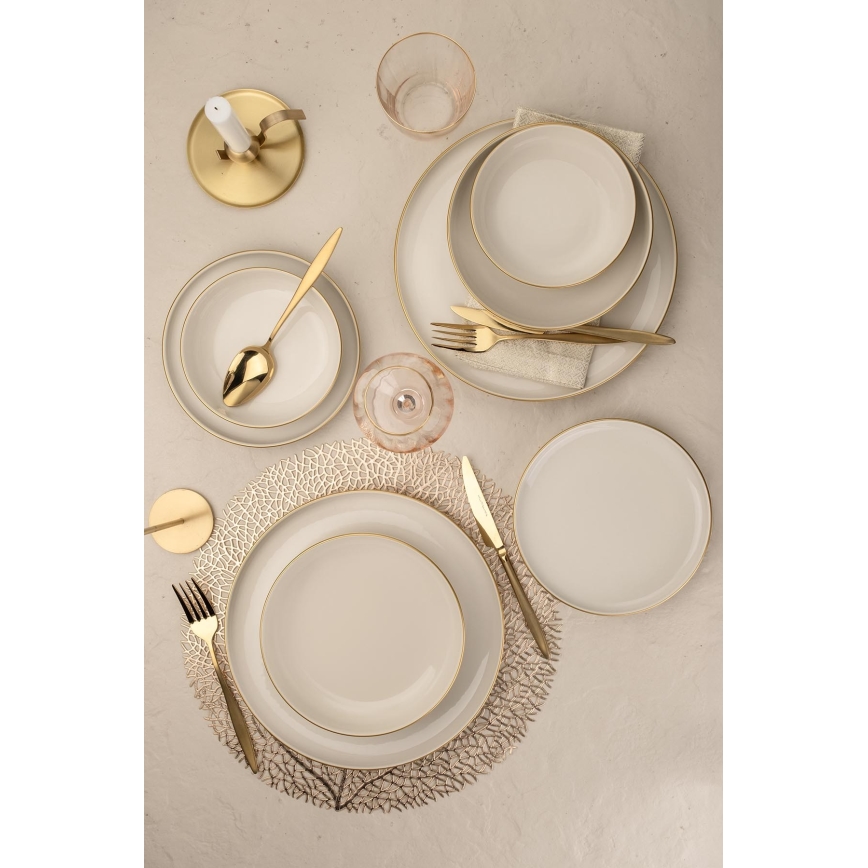 8-piece porcelain dinnerware set in white with gold accents