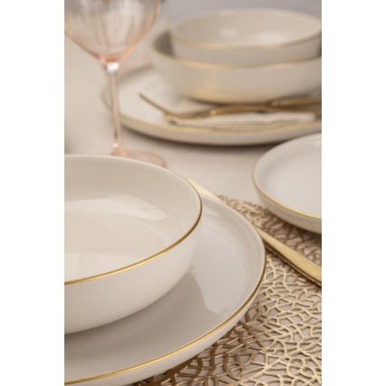 8-piece porcelain dinnerware set in white with gold accents