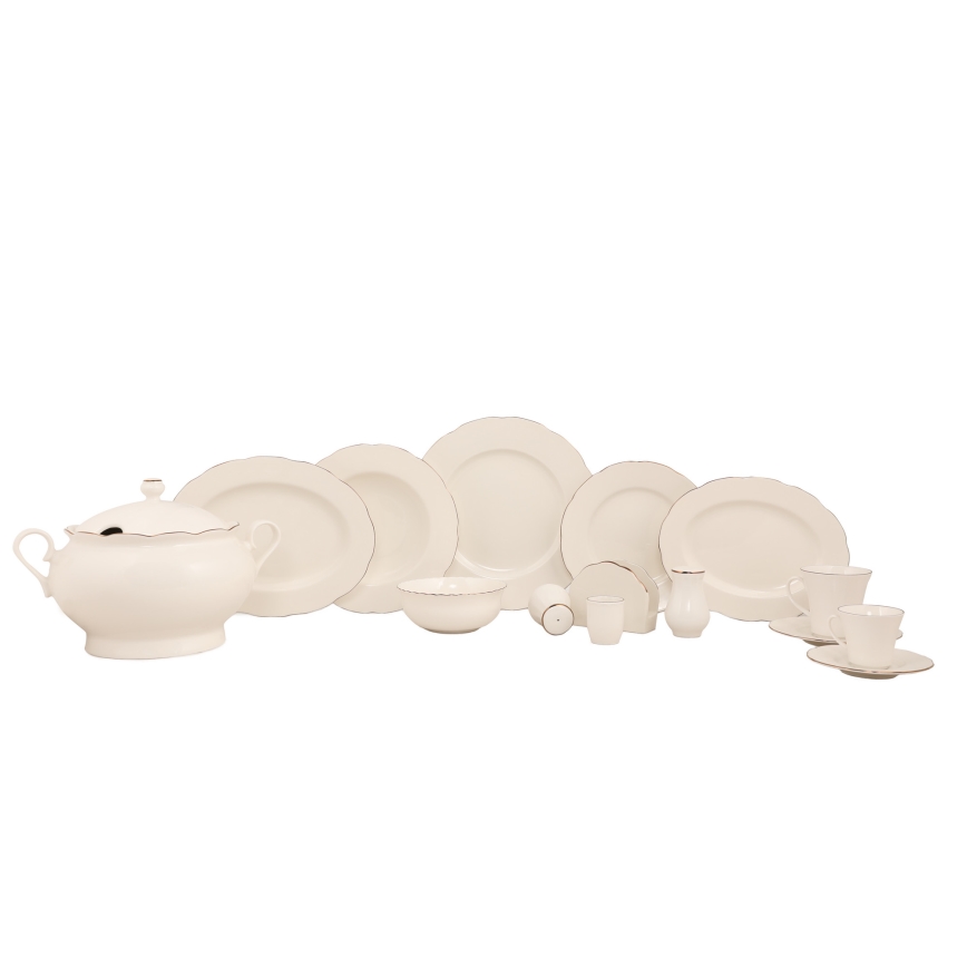 83-piece Porcelain Dining Set – White with Copper Accents